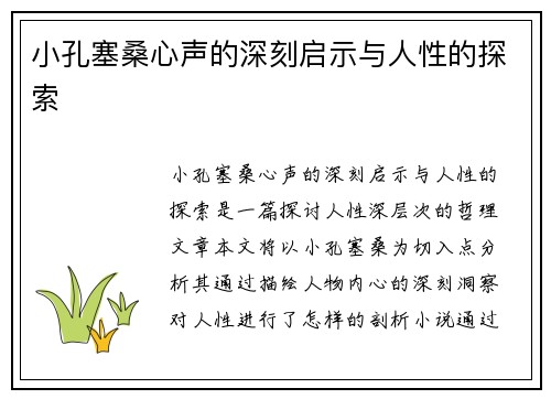 小孔塞桑心声的深刻启示与人性的探索